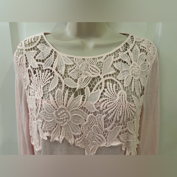 J. Jill XS Blush Pink Linen Blend Embroidered Collar Chest Lightweight Sweater - Picture 7 of 15